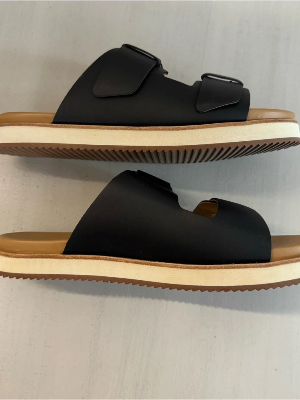 Nisolo Ella Go-To Flatform Slide Women’s Black Leather Sandals Sz 9.5 NIB